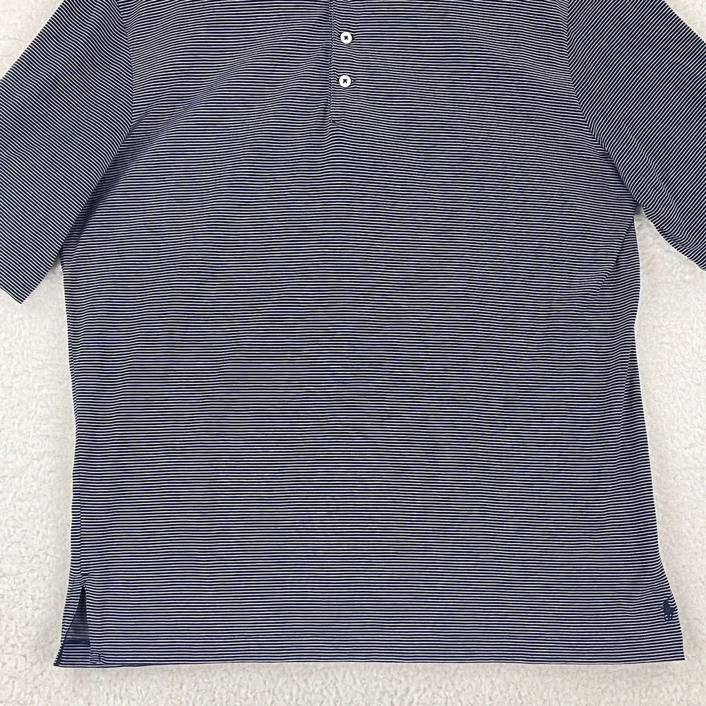 Ralph Lauren Blue White Stripe Golf Polo‎ Shirt Mens Short Sleeve Size Medium